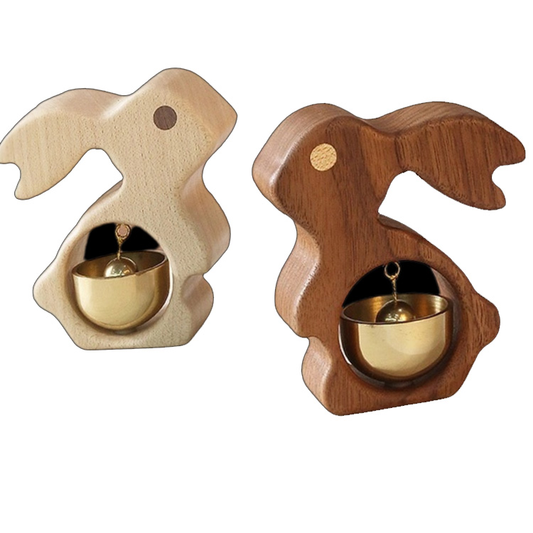 Магнети за фрижидер за зајаци од цврсто дрво, рачно изработено ѕвонче од месинг